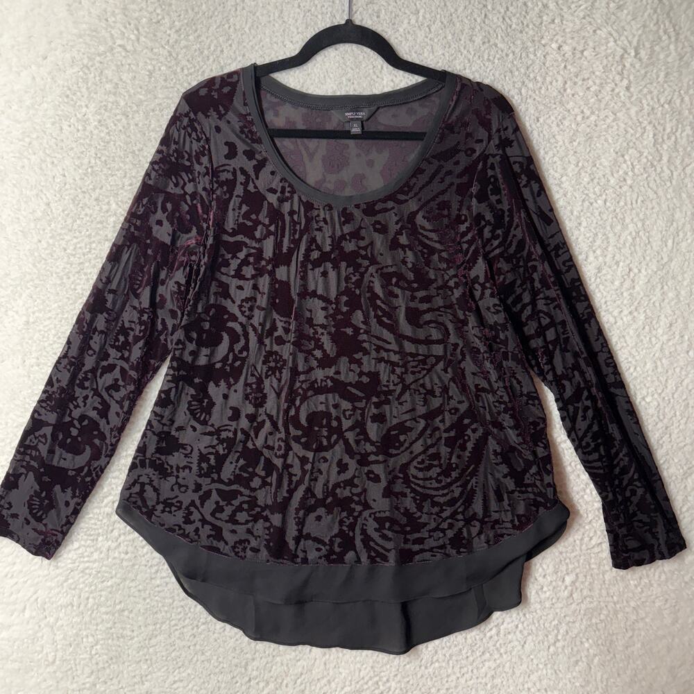 Simply Vera Vera Wang Top Womens Size XL Velvet Burnout Fairy Grunge Whimsygoth